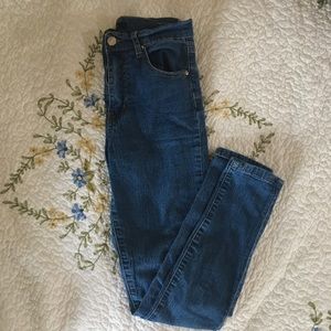 blue high-waisted Forever21 jeggings